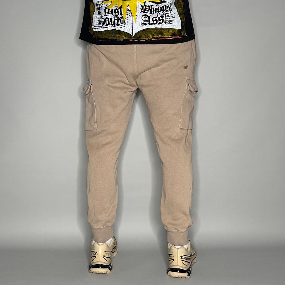 Vintage Y2K Nike Sweatpants Mens S Tan White Swoosh Cargo Pockets Cotton Joggers - Picture 3 of 5
